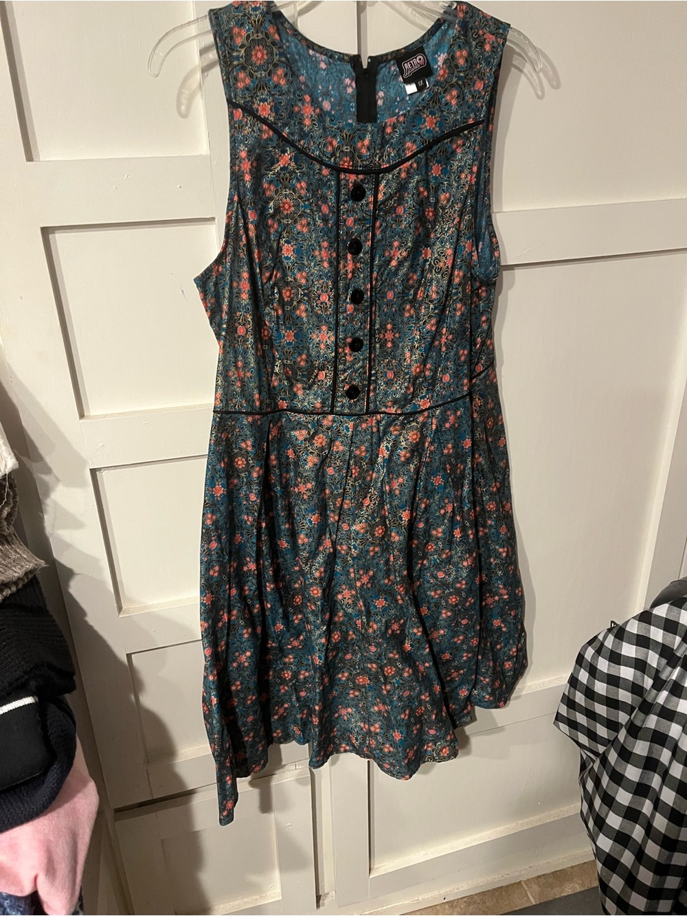 Retrolicious Floral Fit-and-Flare Dress in Teal with Coral Accents